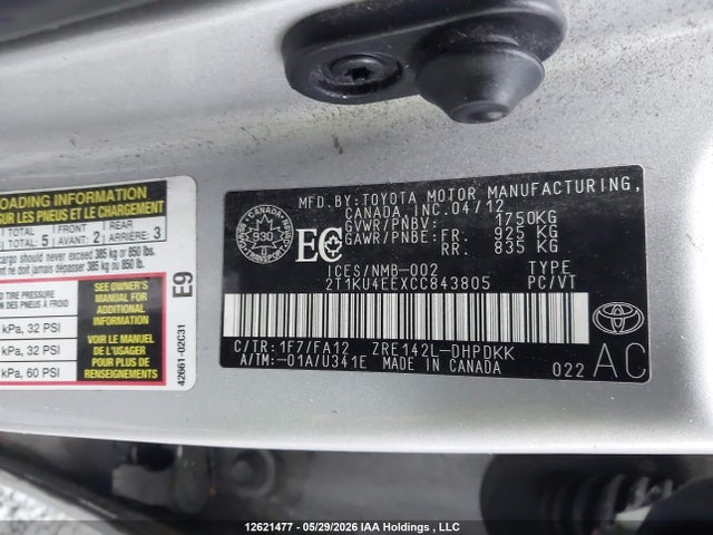 2012 Toyota Matrix Wagon მანქანა იყიდება აუქციონზე, vin: 2T1KU4EEXCC843805, აუქციონის ნომერი: 12621477