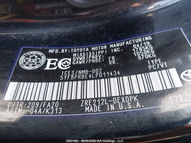5YFBPRBE4LP011434 Toyota COROLLA L