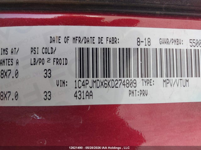 1C4PJMDX6KD274809 Jeep Cherokee