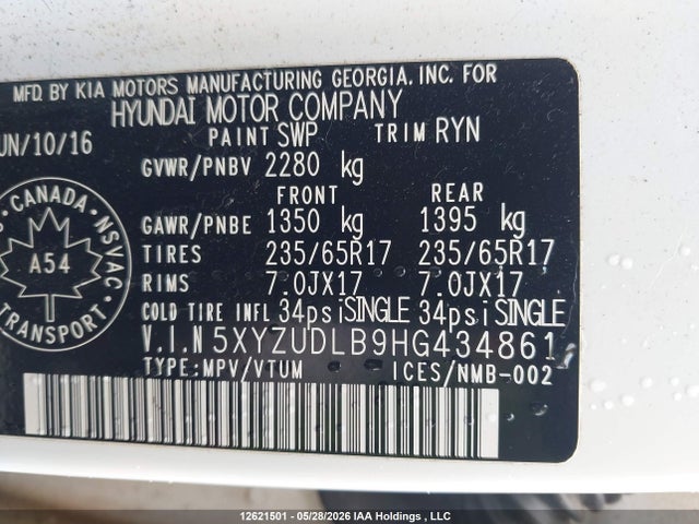 12621501 :رقم المزاد ، 5XYZUDLB9HG434861 vin ، 2017 Hyundai Santa Fe Sport 2.4 Se مزاد بيع