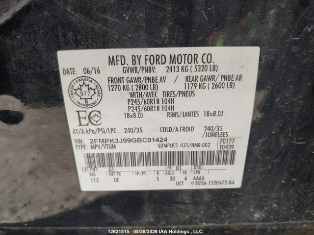Ford EDGE SEL 2016 2FMPK3J99GBC01424 Image 9
