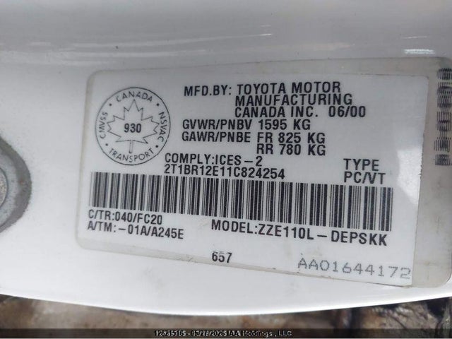 Продажа на аукционе авто 2001 Toyota Corolla Ce/le/sport, vin: 2T1BR12E11C824254, номер лота: 12621516