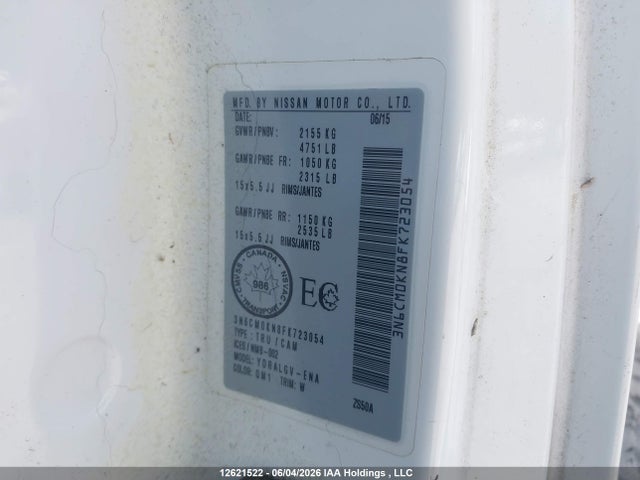 Aukcja sprzedaży 2015 Nissan Nv200 2.5s/2.5sv, vin: 3N6CM0KN8FK723054, numer aukcji: 12621522