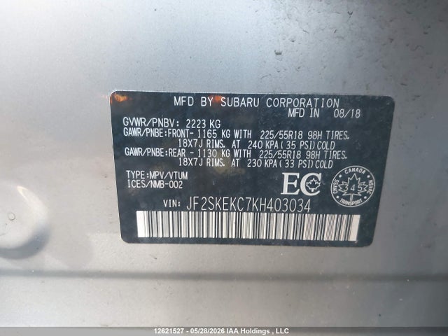 Продаж на аукціоні авто 2019 Subaru Forester 2.5i Sport, vin: JF2SKEKC7KH403034, номер лоту: 12621527