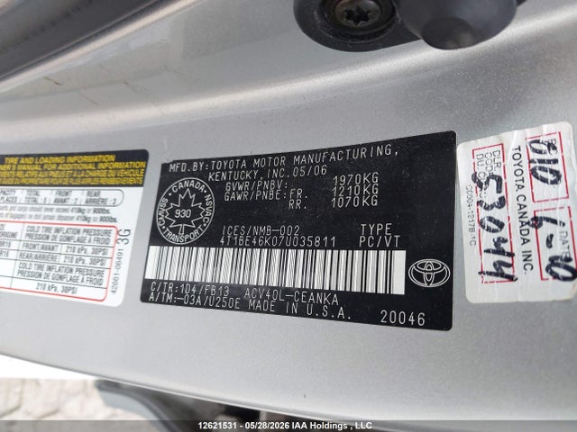 2007 Toyota Camry Le/se მანქანა იყიდება აუქციონზე, vin: 4T1BE46K07U035811, აუქციონის ნომერი: 12621531