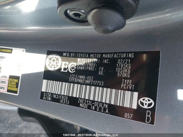 Aukcja sprzedaży 2021 Toyota Corolla Le, vin: 5YFBPMBE3MP217753, numer aukcji: 12621544
