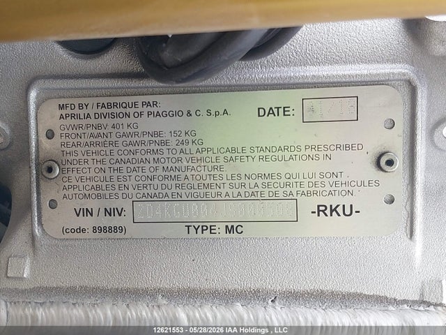 Продаж на аукціоні авто 2018 Aprilia Tuono V4 1100, vin: ZD4KGU004JS000508, номер лоту: 12621553