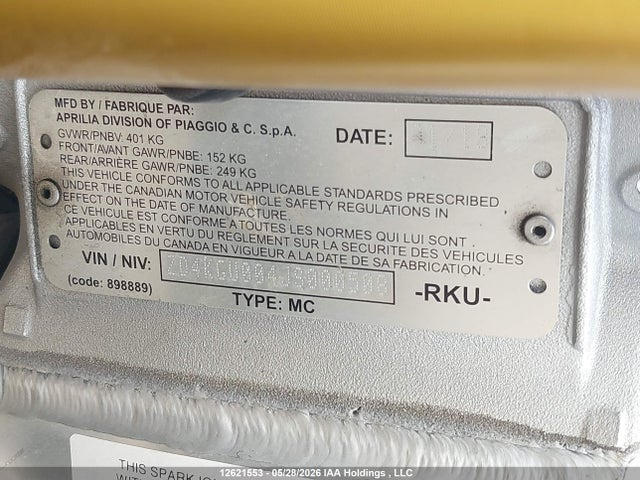 Продаж на аукціоні авто 2018 Aprilia Tuono V4 1100, vin: ZD4KGU004JS000508, номер лоту: 12621553