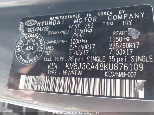 KM8J3CA48KU876109 Hyundai Tucson Preferred