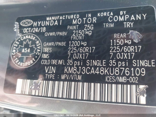 KM8J3CA48KU876109 Hyundai Tucson Preferred