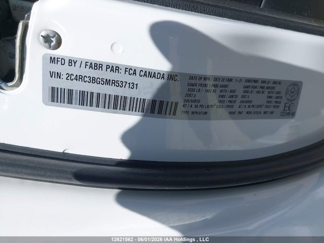 Продажа на аукционе авто 2021 Chrysler Pacifica Touring L, vin: 2C4RC3BG5MR537131, номер лота: 12621562