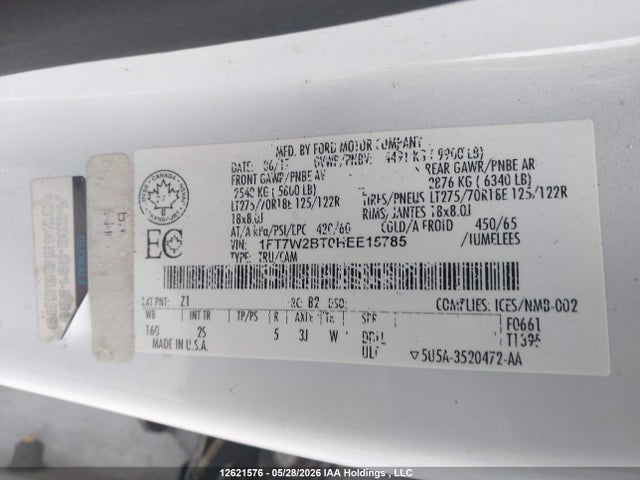 2017 Ford F250 Super Duty მანქანა იყიდება აუქციონზე, vin: 1FT7W2BT0HEE15785, აუქციონის ნომერი: 12621576