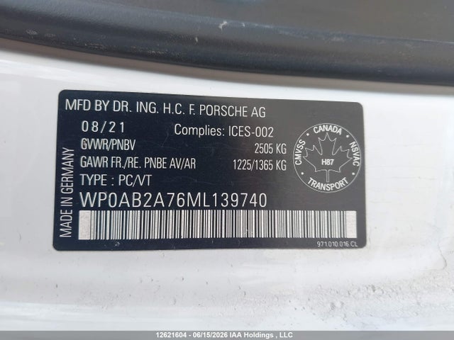 Продаж на аукціоні авто 2021 Porsche Panamera, vin: WP0AB2A76ML139740, номер лоту: 12621604