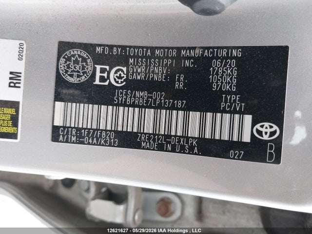 Продажа на аукционе авто 2020 Toyota Corolla, vin: 5YFBPRBE7LP137187, номер лота: 12621627