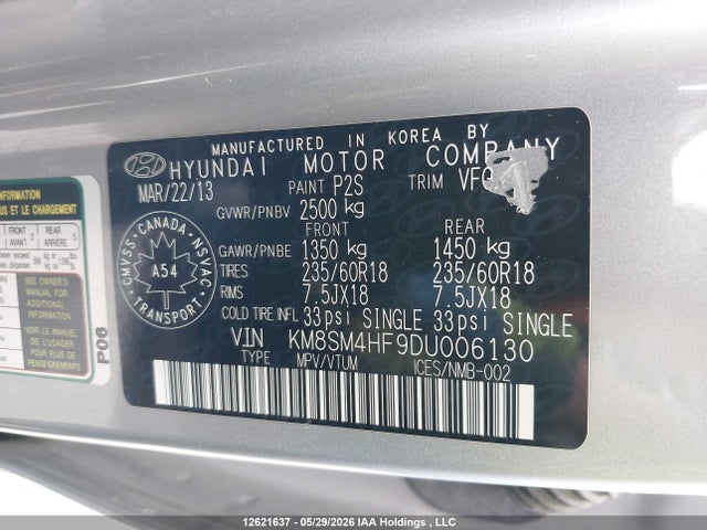 Продажа на аукционе авто 2013 Hyundai Santa Fe Xl, vin: KM8SM4HF9DU006130, номер лота: 12621637