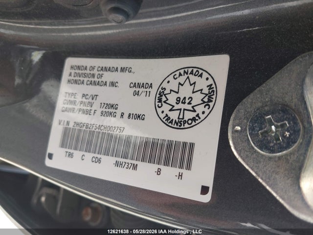 Продажа на аукционе авто 2012 Honda Civic Ex 4dr, vin: 2HGFB2F54CH002757, номер лота: 12621638