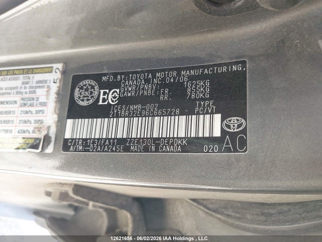 Продажа на аукционе авто 2006 Toyota Corolla, vin: 2T1BR32E96C665728, номер лота: 12621656