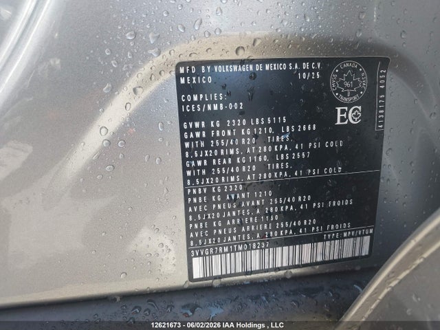 Aukcja sprzedaży 2026 Volkswagen Tiguan Se R-line Black, vin: 3VVGR7RM1TM018237, numer aukcji: 12621673
