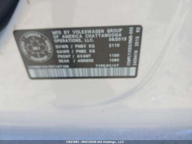 2013 Volkswagen Passat Se მანქანა იყიდება აუქციონზე, vin: 1VWBN7A31DC147196, აუქციონის ნომერი: 12621693