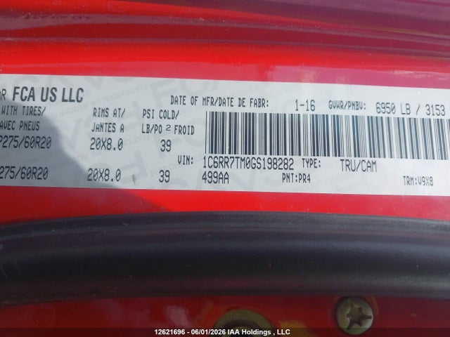 2016 Dodge Ram 1500 მანქანა იყიდება აუქციონზე, vin: 1C6RR7TM0GS198282, აუქციონის ნომერი: 12621696