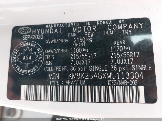 2021 Hyundai Kona Electric Preferred მანქანა იყიდება აუქციონზე, vin: KM8K23AGXMU113304, აუქციონის ნომერი: 12621705
