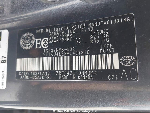 2010 Toyota Matrix მანქანა იყიდება აუქციონზე, vin: 2T1KU4EE3AC494810, აუქციონის ნომერი: 12621708