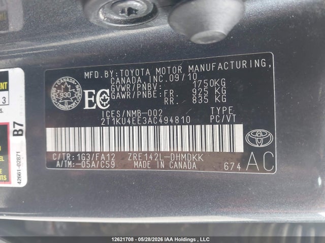 2010 Toyota Matrix მანქანა იყიდება აუქციონზე, vin: 2T1KU4EE3AC494810, აუქციონის ნომერი: 12621708