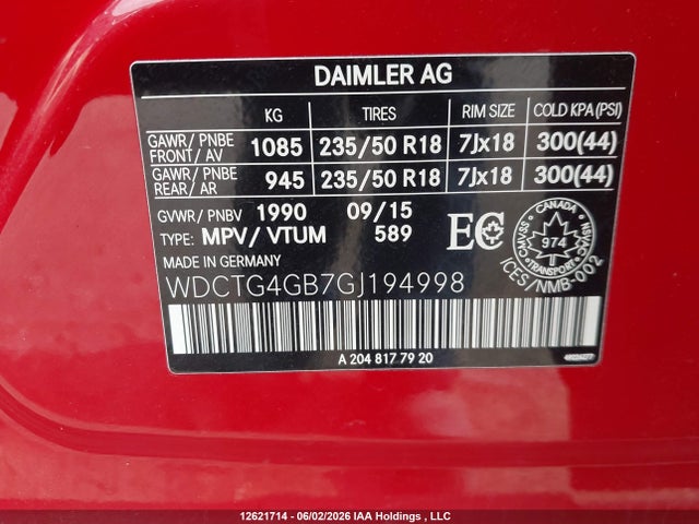 WDCTG4GB7GJ194998 Mercedes-Benz Gla 250 4matic