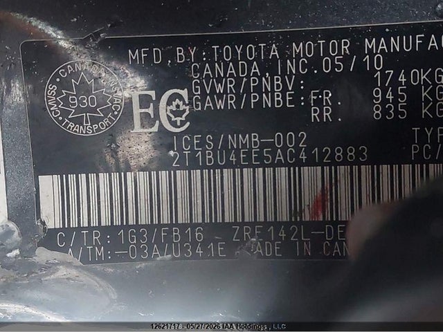 12621717 :رقم المزاد ، 2T1BU4EE5AC412883 vin ، 2010 Toyota Corolla Ce مزاد بيع