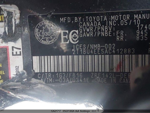 12621717 :رقم المزاد ، 2T1BU4EE5AC412883 vin ، 2010 Toyota Corolla Ce مزاد بيع