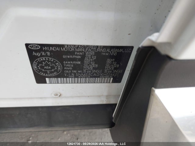 2019 Hyundai Santa Fe Sel/sel Plus მანქანა იყიდება აუქციონზე, vin: 5NMS3CAD1KH026631, აუქციონის ნომერი: 12621730
