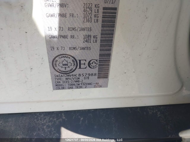 12621737 :رقم المزاد ، 5N1AT2MV4HC857988 vin ، 2017 Nissan Rogue S/sl Platinum/sv مزاد بيع