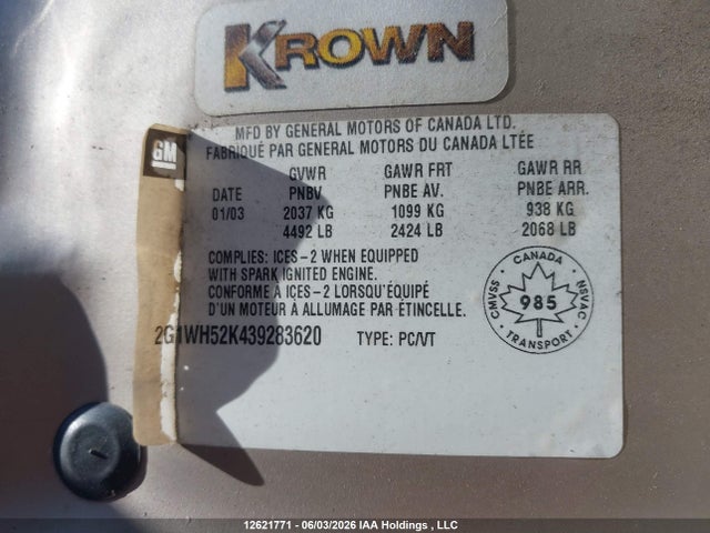 Продажа на аукционе авто 2003 Chevrolet Impala, vin: 2G1WH52K439283620, номер лота: 12621771