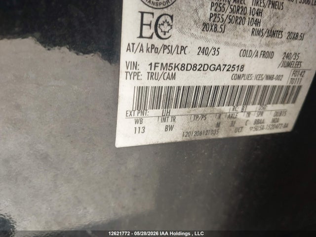 Продаж на аукціоні авто 2013 Ford Explorer Xlt, vin: 1FM5K8D82DGA72518, номер лоту: 12621772