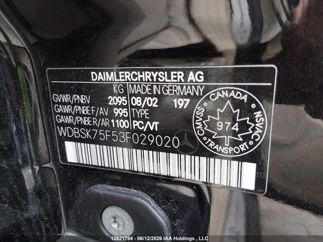 2003 Mercedes-benz Sl 500r მანქანა იყიდება აუქციონზე, vin: WDBSK75F53F029020, აუქციონის ნომერი: 12621784