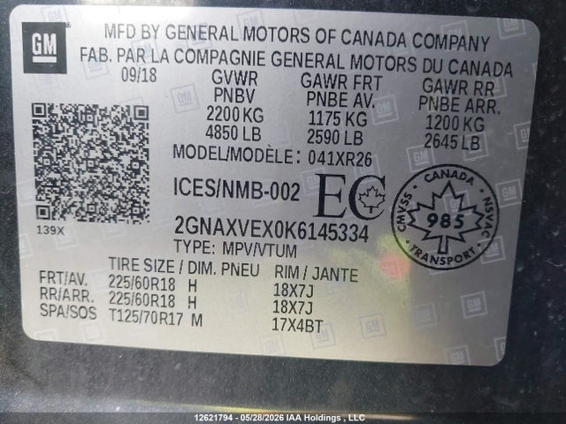 Chevrolet EQUINOX LT 2019 2GNAXVEX0K6145334 Image 19
