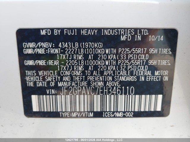 Aukcja sprzedaży 2014 Subaru Xv Crosstrek 2.0 Premium, vin: JF2GPAVC7EH346110, numer aukcji: 12621795