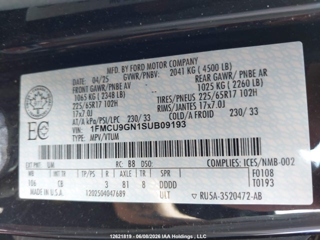 Ford Escape Active 2025 1FMCU9GN1SUB09193 Image 9