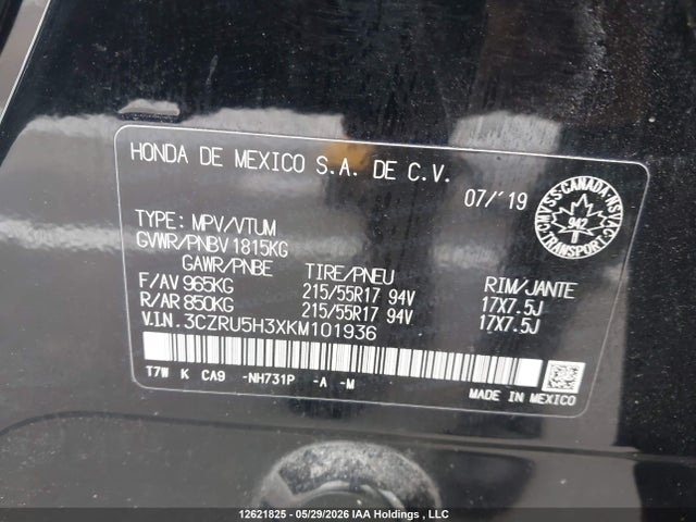 Продаж на аукціоні авто 2019 Honda Hr-v Lx, vin: 3CZRU5H3XKM101936, номер лоту: 12621825