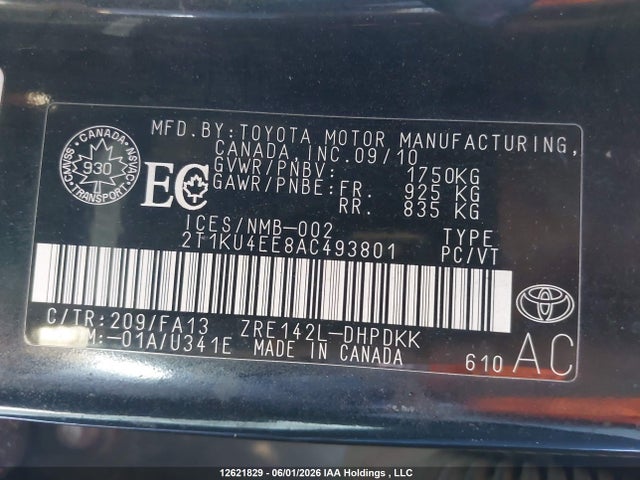 2010 Toyota Matrix მანქანა იყიდება აუქციონზე, vin: 2T1KU4EE8AC493801, აუქციონის ნომერი: 12621829