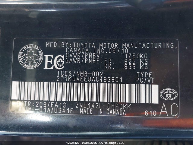 2010 Toyota Matrix მანქანა იყიდება აუქციონზე, vin: 2T1KU4EE8AC493801, აუქციონის ნომერი: 12621829