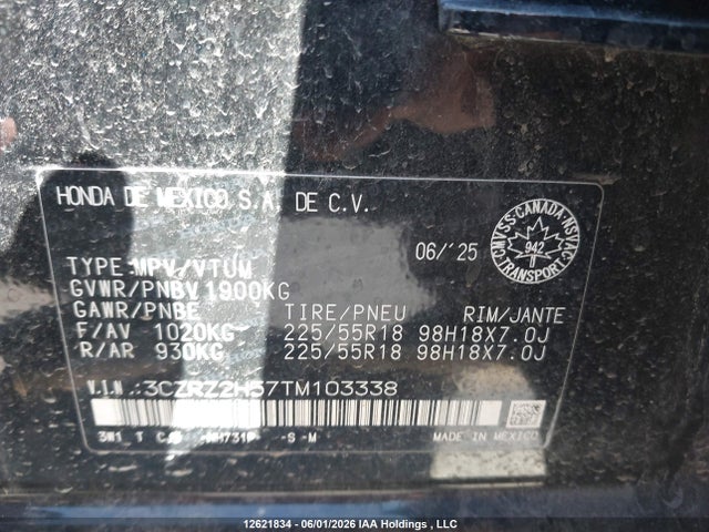 Aukcja sprzedaży 2026 Honda Hr-v Sport, vin: 3CZRZ2H57TM103338, numer aukcji: 12621834