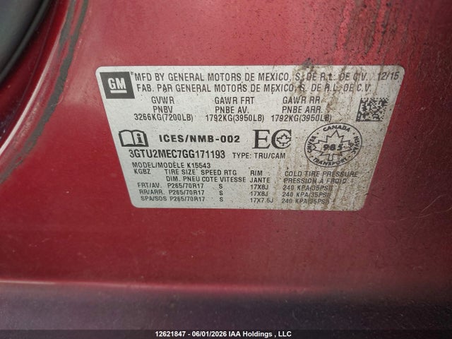 Aukcja sprzedaży 2016 Gmc Sierra 1500 Sle, vin: 3GTU2MEC7GG171193, numer aukcji: 12621847