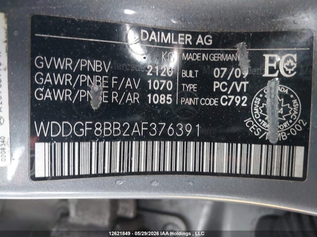 12621849 :رقم المزاد ، WDDGF8BB2AF376391 vin ، 2010 Mercedes-benz C 300 4matic مزاد بيع