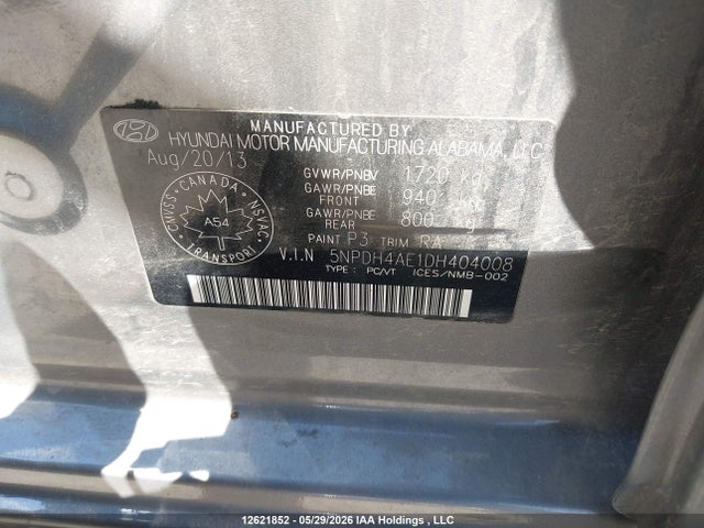 Aukcja sprzedaży 2013 Hyundai Elantra Gl, vin: 5NPDH4AE1DH404008, numer aukcji: 12621852