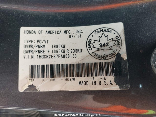 1HGCR2F87FA800133 Honda Accord Ex-l