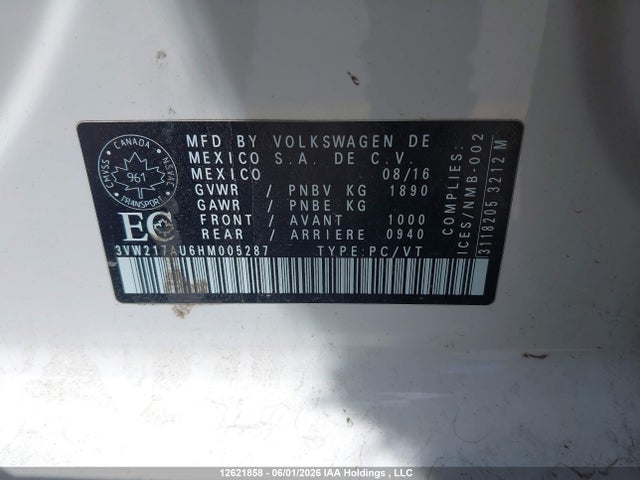 3VW217AU6HM005287 Volkswagen Golf 1.8 Tsi Comfortline/1.8 Tsi Highline/1.8 Tsi Trendline