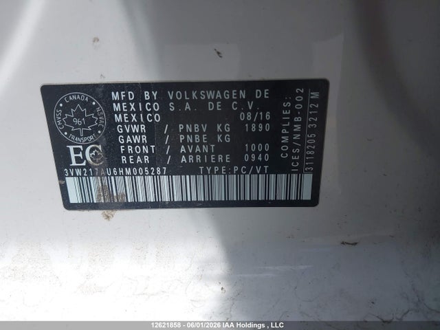 3VW217AU6HM005287 Volkswagen Golf 1.8 Tsi Comfortline/1.8 Tsi Highline/1.8 Tsi Trendline