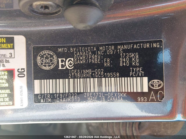 Продажа на аукционе авто 2016 Toyota Corolla S, vin: 2T1BURHE1GC519558, номер лота: 12621867