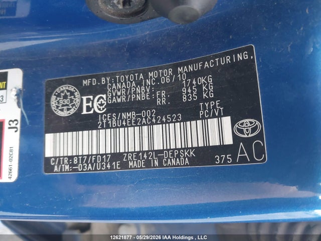 2010 Toyota Corolla S მანქანა იყიდება აუქციონზე, vin: 2T1BU4EE2AC424523, აუქციონის ნომერი: 12621877